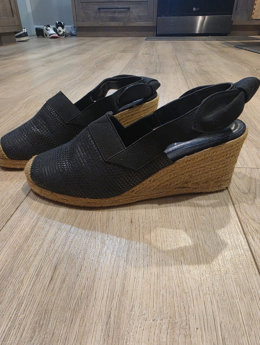 Lauren Ralph Lauren Black Espadrille Wedge Slingback Shoes Size 8